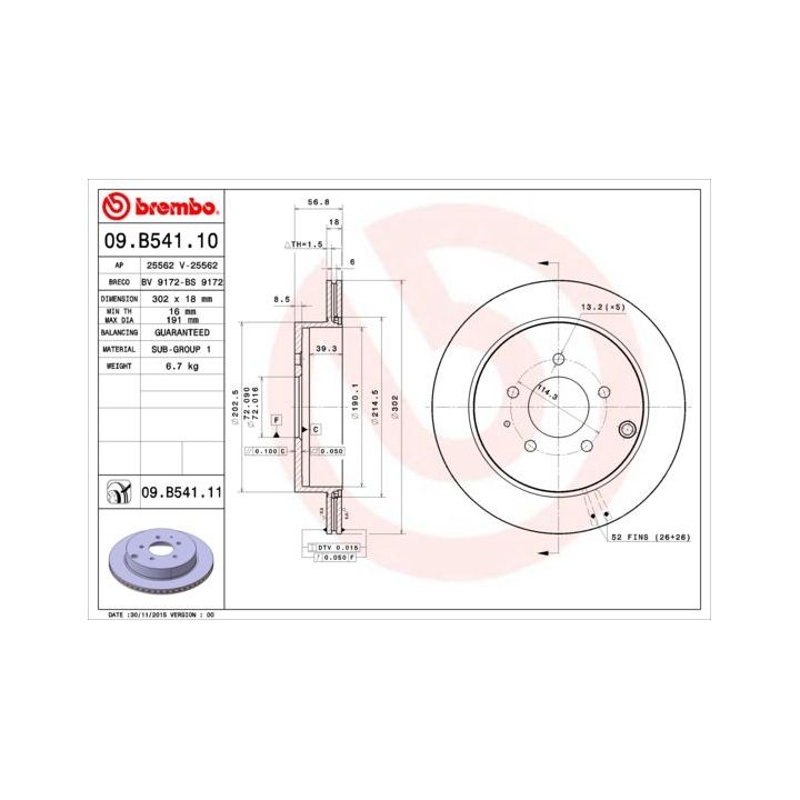 Stabdžių diskas BREMBO 09.B541.11