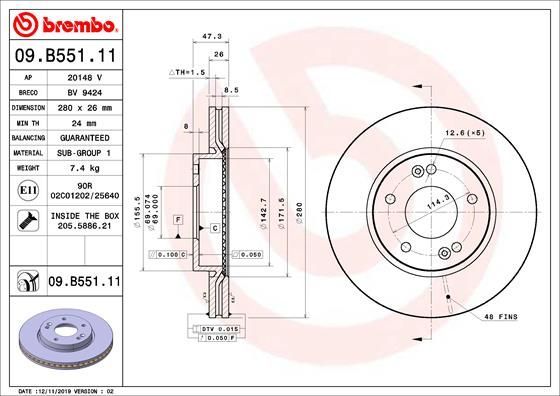 Stabdžių diskas BREMBO 09.B551.11