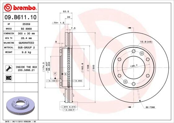 Stabdžių diskas BREMBO 09.B611.10