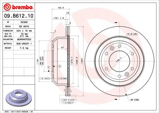 Stabdžių diskas BREMBO 09.B612.10