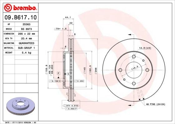 Stabdžių diskas BREMBO 09.B617.10