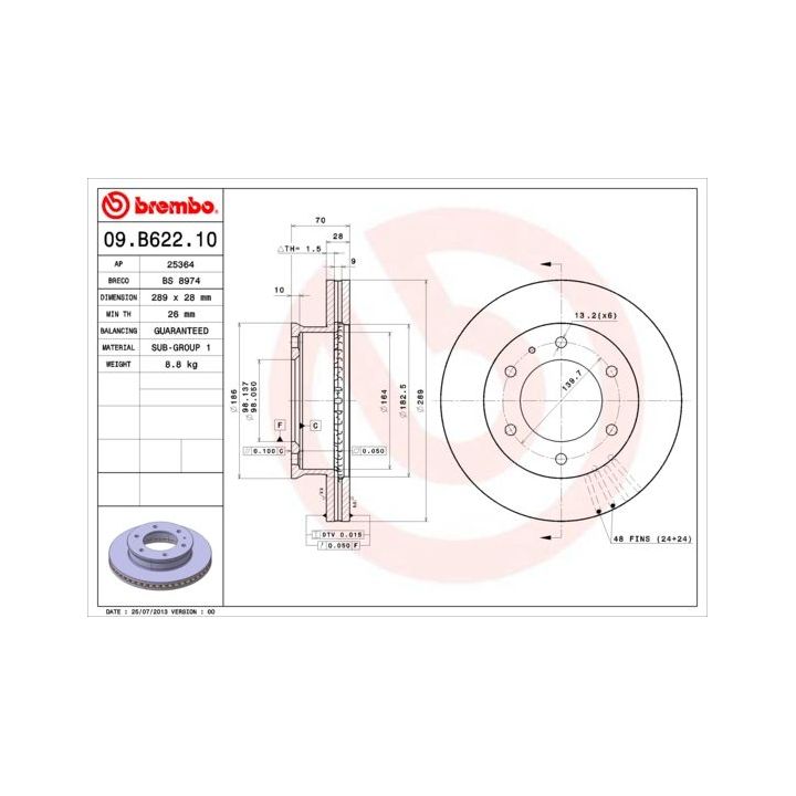 Stabdžių diskas BREMBO 09.B622.10