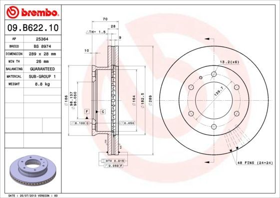 Stabdžių diskas BREMBO 09.B622.10