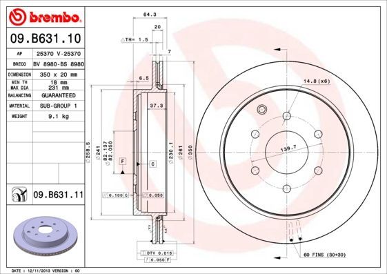 Stabdžių diskas BREMBO 09.B631.11