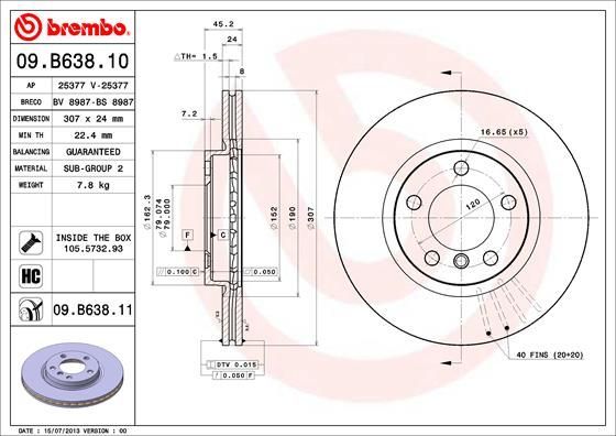 Stabdžių diskas BREMBO 09.B638.10