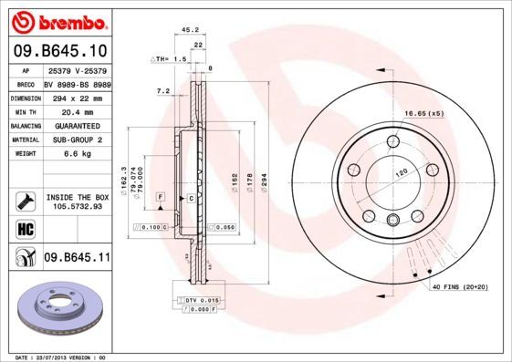 Stabdžių diskas BREMBO 09.B645.10