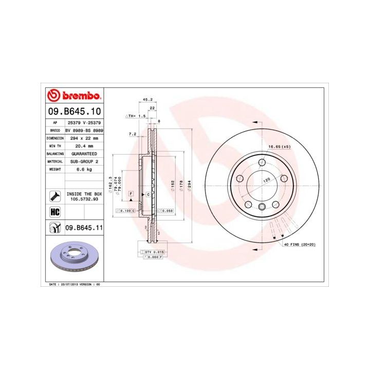 Stabdžių diskas BREMBO 09.B645.11