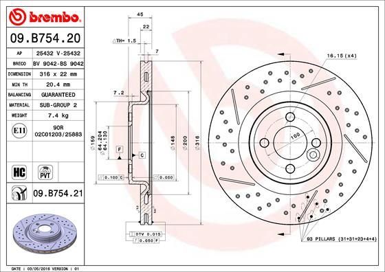 Stabdžių diskas BREMBO 09.B754.21