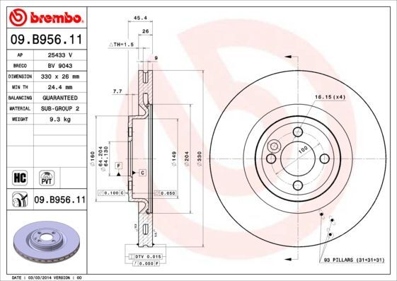 Stabdžių diskas BREMBO 09.B956.11