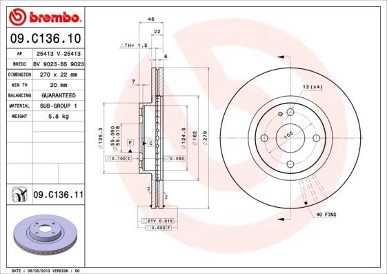 Stabdžių diskas BREMBO 09.C136.11