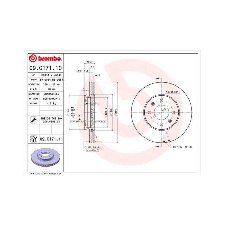 Stabdžių diskas BREMBO 09.C171.10