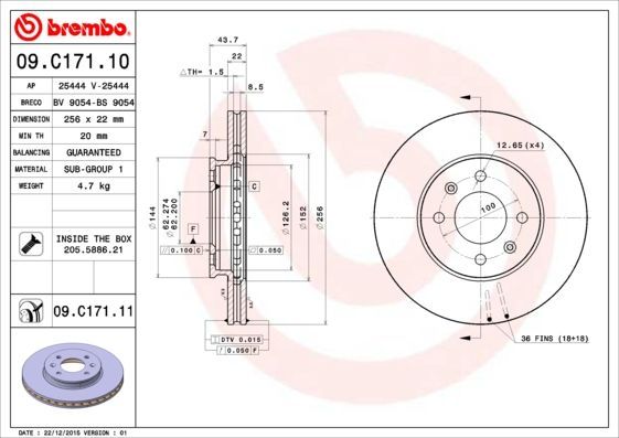 Stabdžių diskas BREMBO 09.C171.10