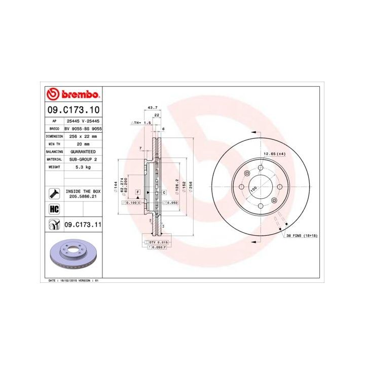 Stabdžių diskas BREMBO 09.C173.11
