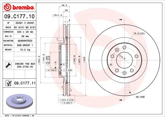Stabdžių diskas BREMBO 09.C177.11