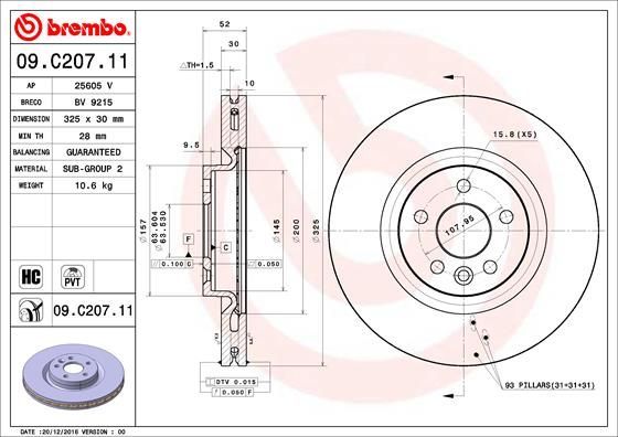 Stabdžių diskas BREMBO 09.C207.11