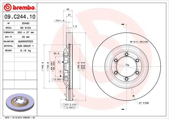 Stabdžių diskas BREMBO 09.C244.10