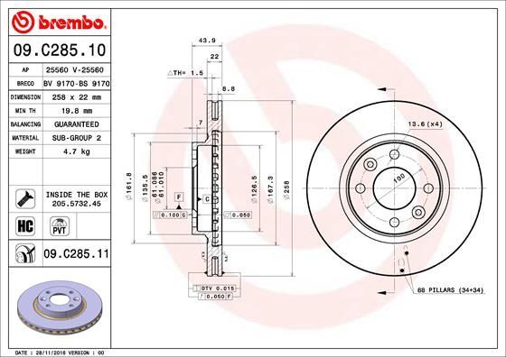 Stabdžių diskas BREMBO 09.C285.11