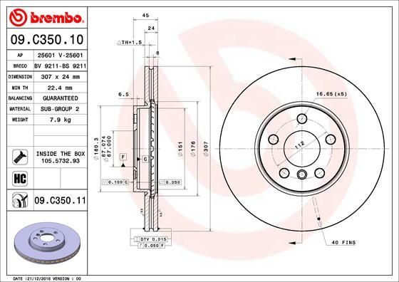 Stabdžių diskas BREMBO 09.C350.11