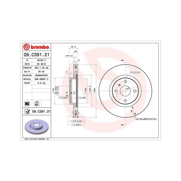 Stabdžių diskas BREMBO 09.C391.21