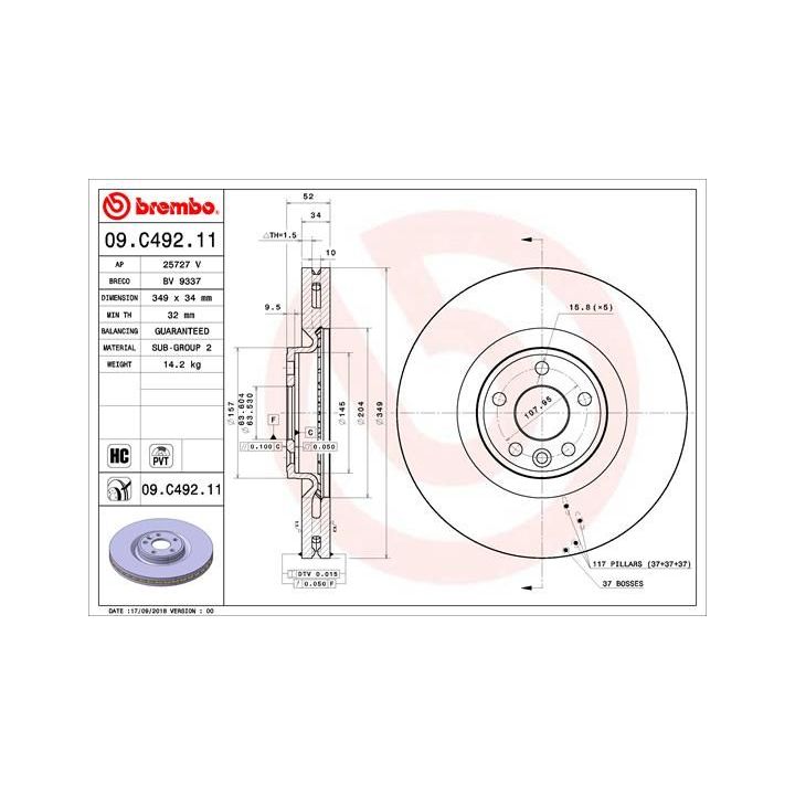 Stabdžių diskas BREMBO 09.C492.11