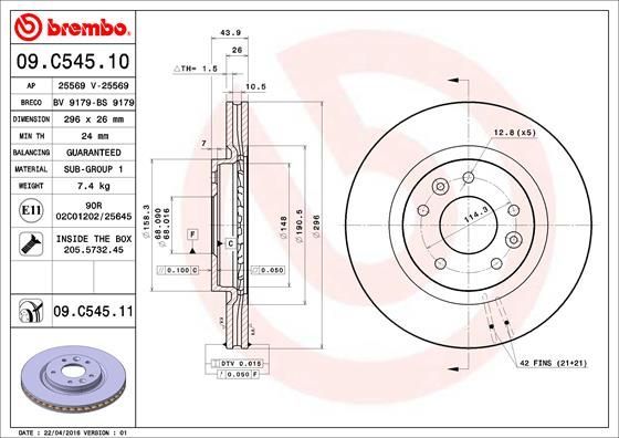 Stabdžių diskas BREMBO 09.C545.11