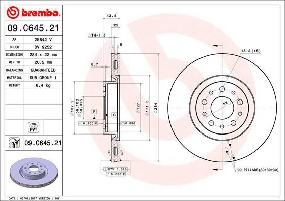 Stabdžių diskas BREMBO 09.C645.21