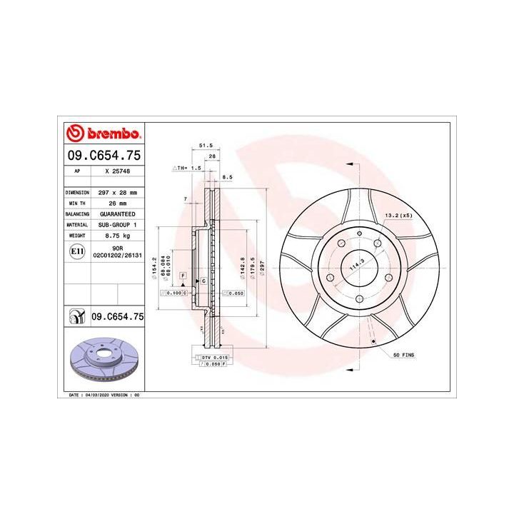 Stabdžių diskas BREMBO 09.C654.75