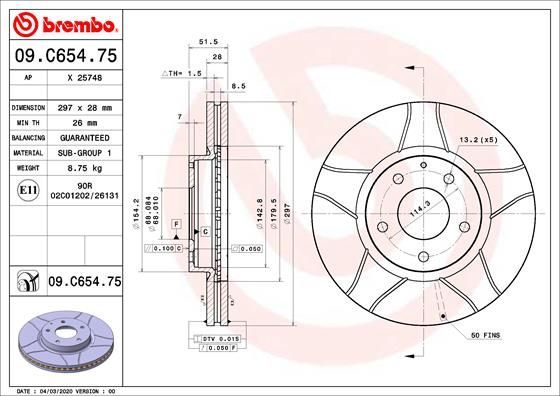 Stabdžių diskas BREMBO 09.C654.75