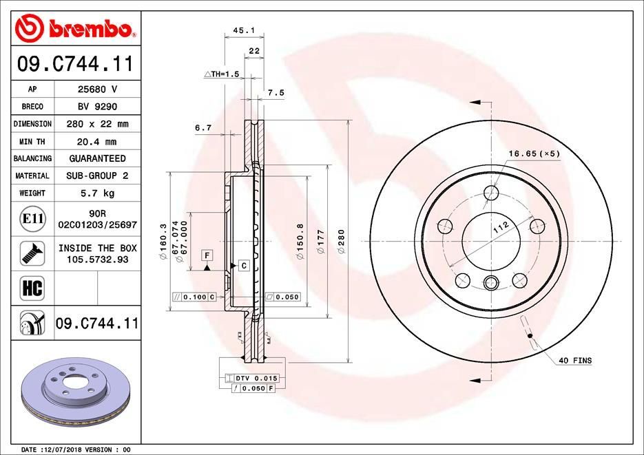 Stabdžių diskas BREMBO 09.C744.11
