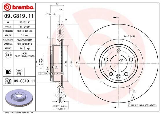 Stabdžių diskas BREMBO 09.C819.11
