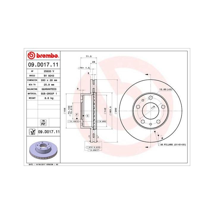 Stabdžių diskas BREMBO 09.D017.11