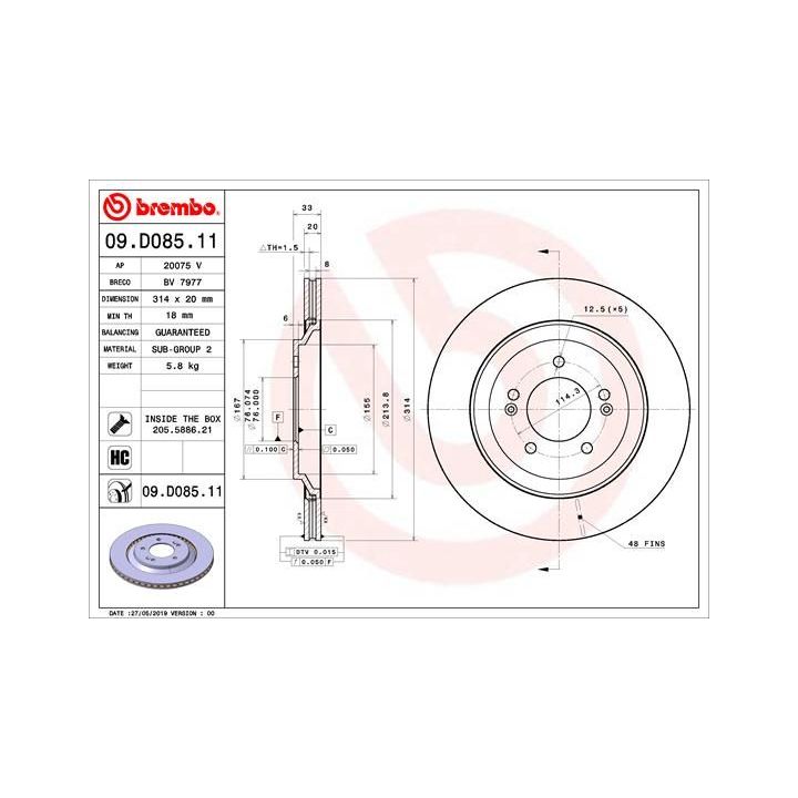Stabdžių diskas BREMBO 09.D085.11