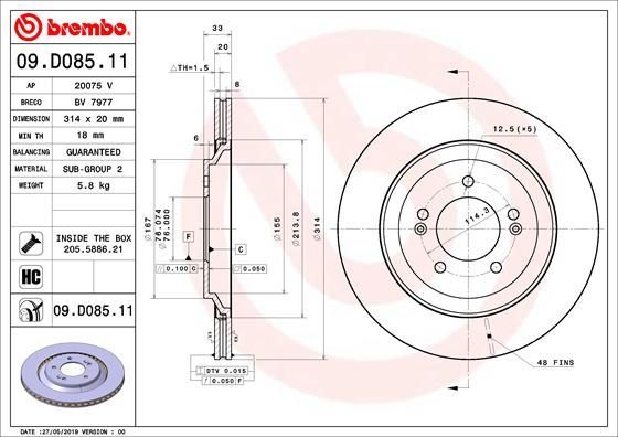 Stabdžių diskas BREMBO 09.D085.11