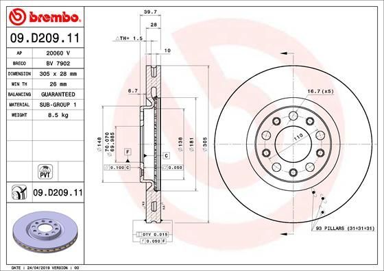 Stabdžių diskas BREMBO 09.D209.11