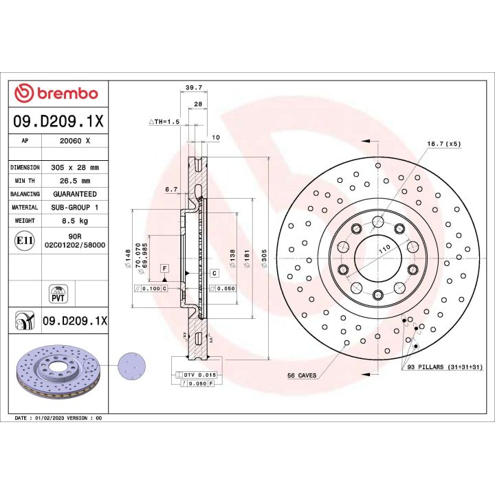 Stabdžių diskas BREMBO 09.D209.1X