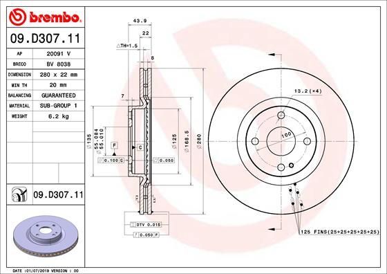 Stabdžių diskas BREMBO 09.D307.11