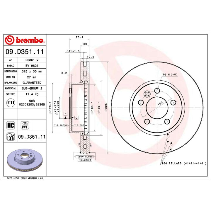 Stabdžių diskas BREMBO 09.D351.11