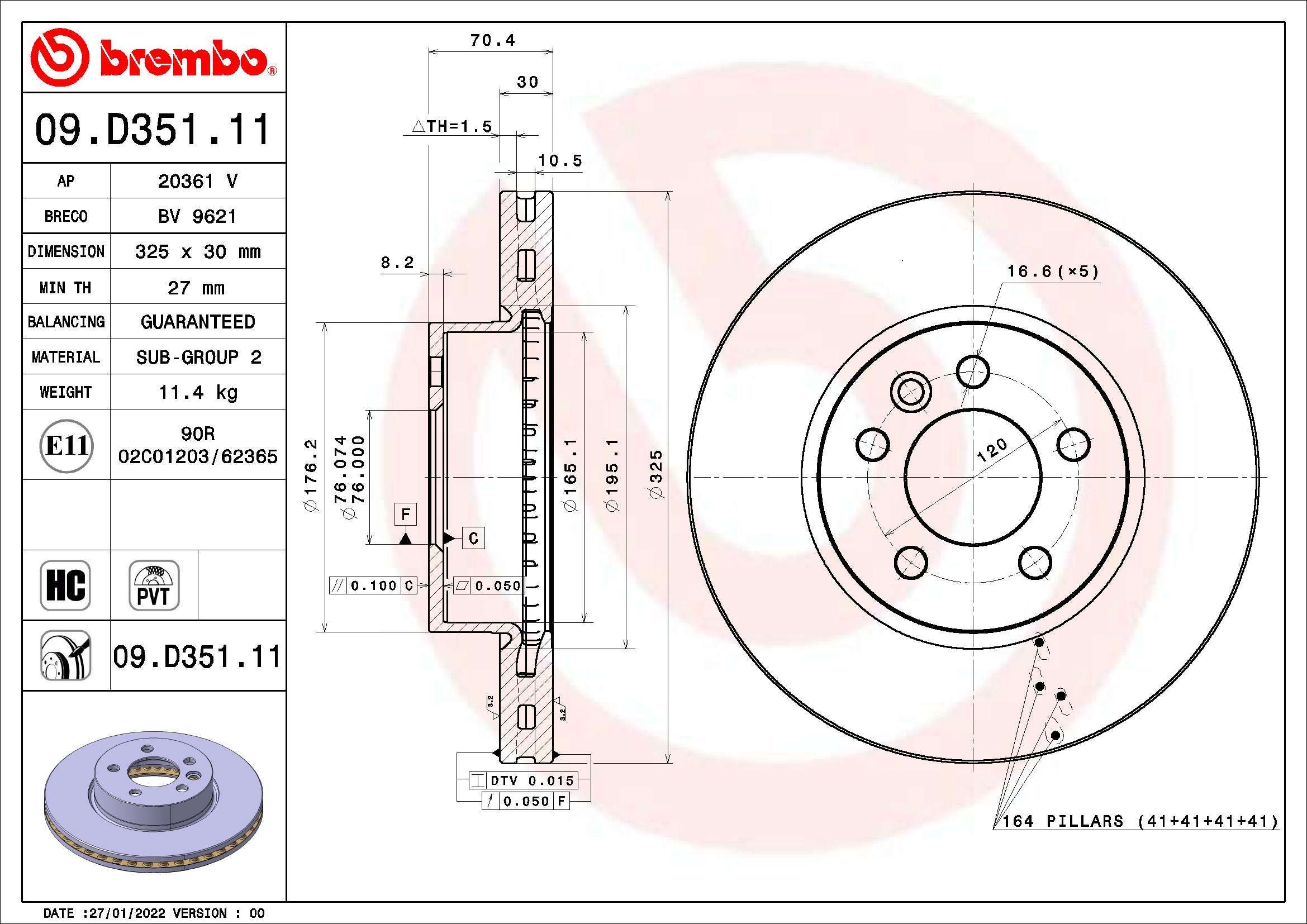 Stabdžių diskas BREMBO 09.D351.11