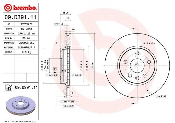 Stabdžių diskas BREMBO 09.D391.11