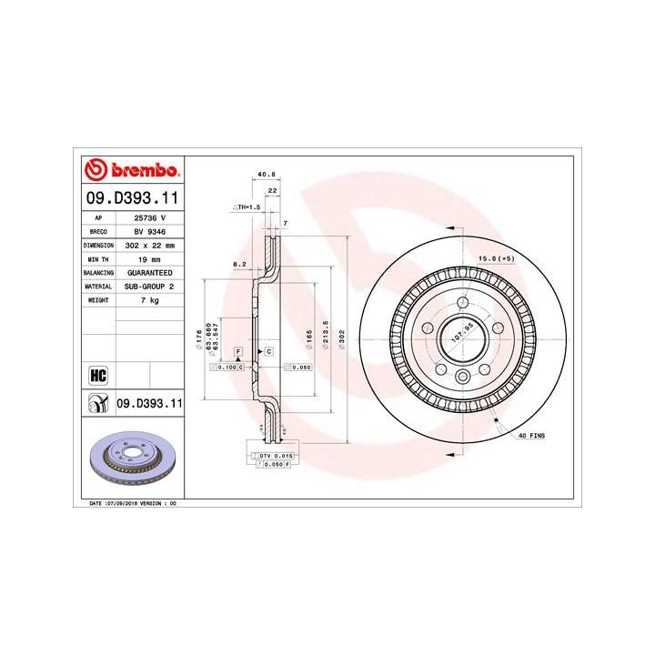Stabdžių diskas BREMBO 09.D393.11