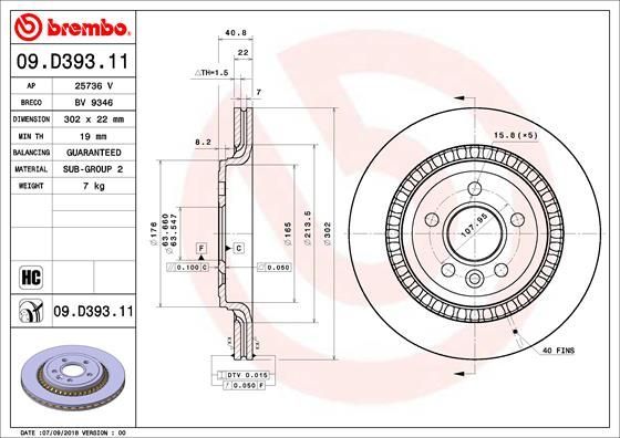 Stabdžių diskas BREMBO 09.D393.11