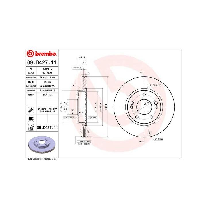Stabdžių diskas BREMBO 09.D427.11