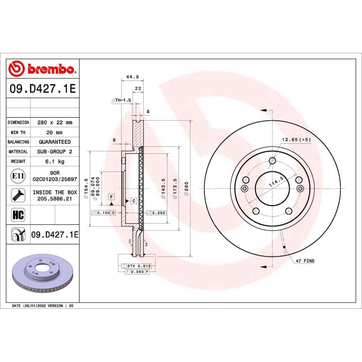 Stabdžių diskas BREMBO 09.D427.1E