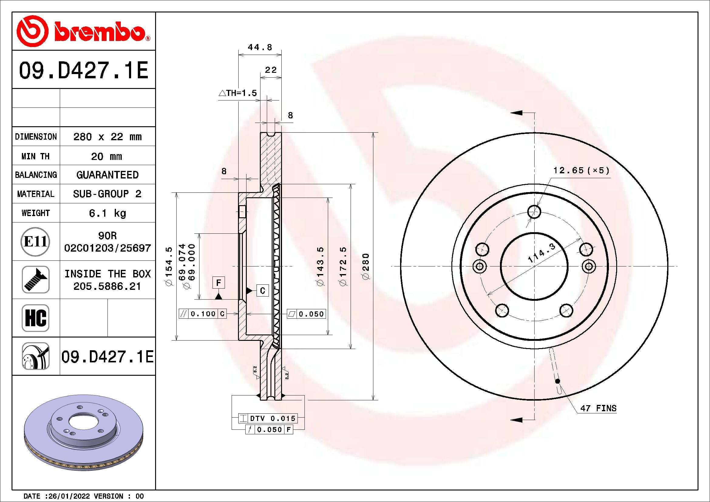 Stabdžių diskas BREMBO 09.D427.1E