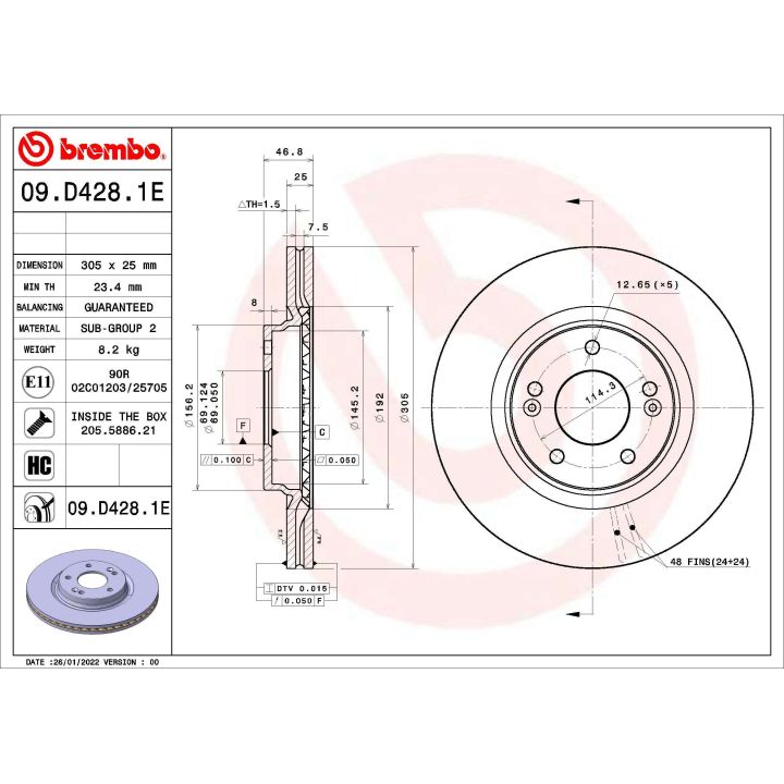 Stabdžių diskas BREMBO 09.D428.1E