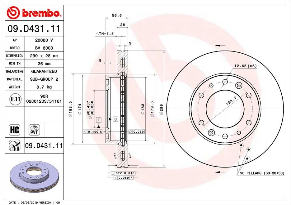 Stabdžių diskas BREMBO 09.D431.11