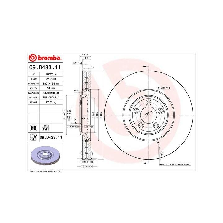 Stabdžių diskas BREMBO 09.D433.11