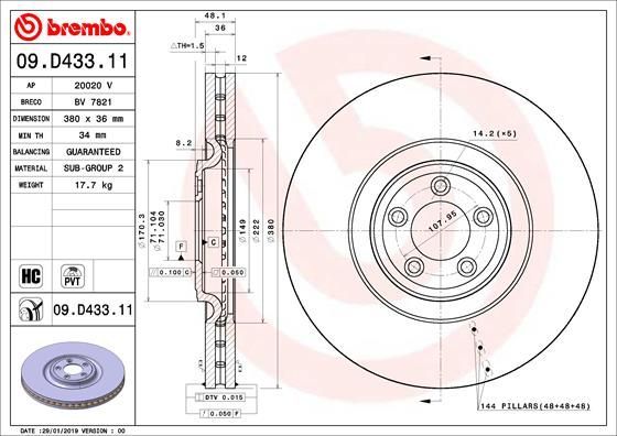 Stabdžių diskas BREMBO 09.D433.11