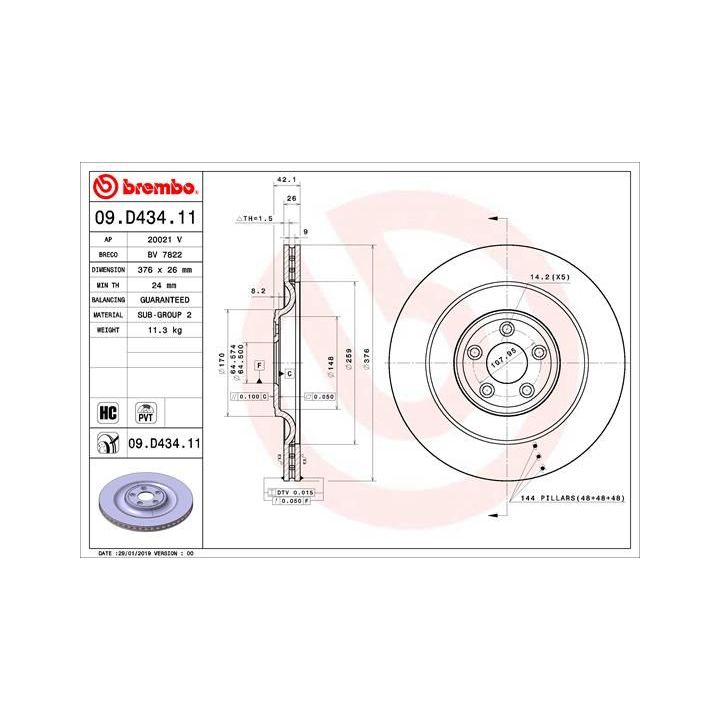 Stabdžių diskas BREMBO 09.D434.11