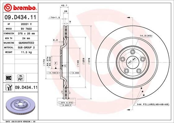 Stabdžių diskas BREMBO 09.D434.11
